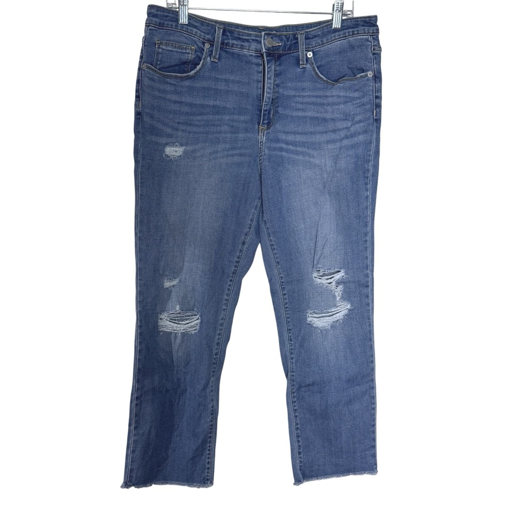 Universal Thread Womens High Rise Straight Crop Distressed Jeans Blue Size 14/32